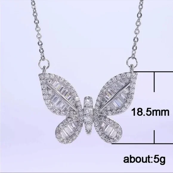 New 925 Silver Lovely Butterfly Diamond Necklace - Picture 5 of 5